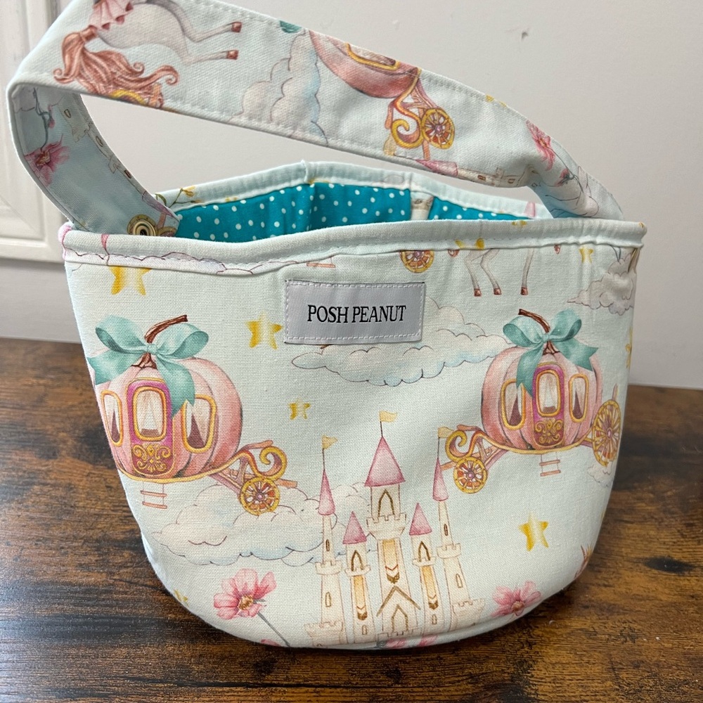 Posh Peanut Whimsical Reversible Basket Halloween Pumpkin Castle Teal Polka Dot